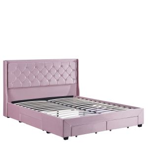 Κρεβάτι Διπλό ArteLibre ANNONA Ανοιχτό Ροζ Βελούδο 217x175x117.5cm (Στρώμα 160x200cm)
