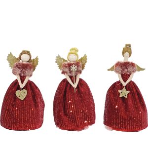 Χριστουγεννιάτικη Κορυφή Άγγελος Κόκκινο 28cm Σε 3 Σχέδια