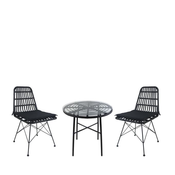 Σετ Τραπεζαρία Κήπου ArteLibre APPIUS Μαύρο Μέταλλο/Rattan/Γυαλί Με 2 Καρέκλες 14990364