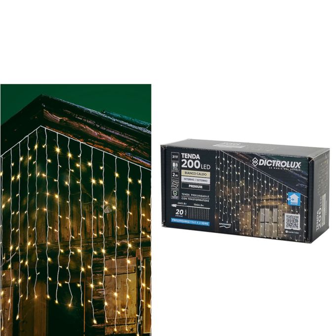 Χριστουγεννιάτικη Κουρτίνα Φωτισμού 200 LED Θερμό Λευκό 2x1.5m