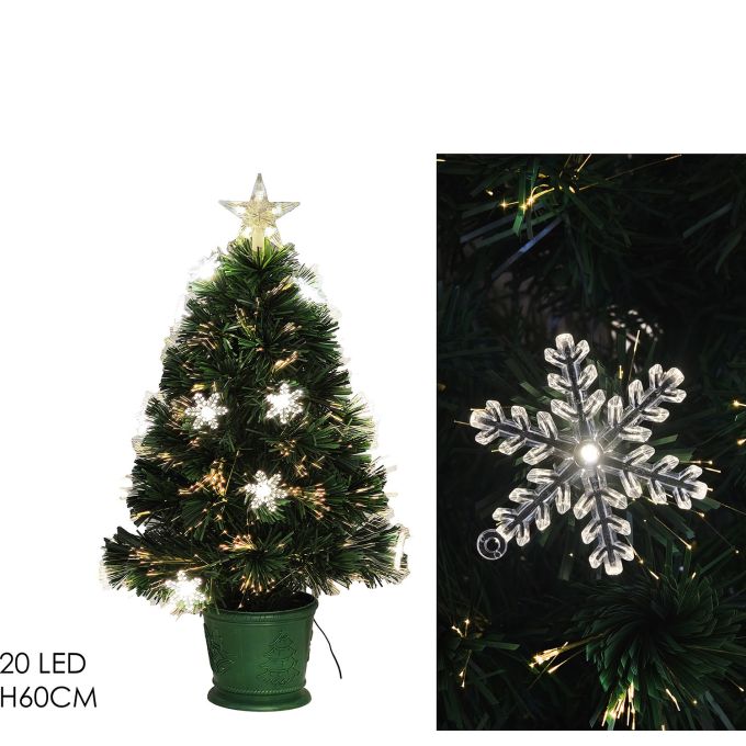 Χριστουγεννιάτικο Δέντρο Οπτικών Ινών Με Χιόνι Και 20 LED 60cm