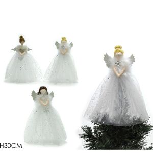 Χριστουγεννιάτικη Κορυφή Άγγελος Ασημί 30cm Σε 3 Σχέδια