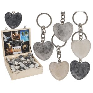 Μπρελόκ Κλειδιών Καρδιά Worry Stone Πολύχρωμο Πέτρα/Μέταλλο 3cm Σε Διάφορα Χρώματα