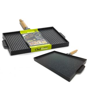 Γκριλιέρα Chef Stone Αντικολλητική/Αλουμίνιο/Ξύλινη λαβή 35x25x2.8cm