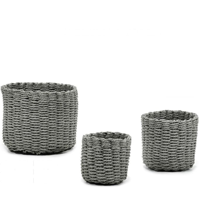 Σετ Καλάθια Στρογγυλά Γκρι Χαρτόσχοινο 17.5x15x12.5CM 3Τμχ