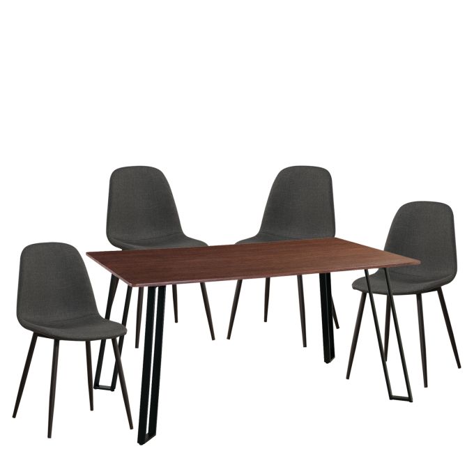 Σετ Τραπεζαρία (4+1) ArteLibre SARTHA Καρυδί/Μαύρο/Γκρι Ύφασμα/Μέταλλο/Ξύλο 150x90x75cm