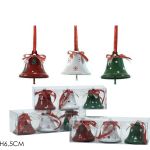 Χριστουγεννιάτικα Κρεμαστά Καμπάνες 6.5cm Σετ 3Τμχ Σε 3 Σχέδια