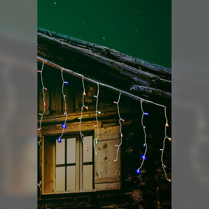 100 LED Κουρτίνα Εσωτ. & Εξωτ. Χώρου Με 8 Προγράμματα Και Μετασχηματιστή Πολύχρωμο Φως Λευκό Καλώδιο Επεκτεινόμενο IP44