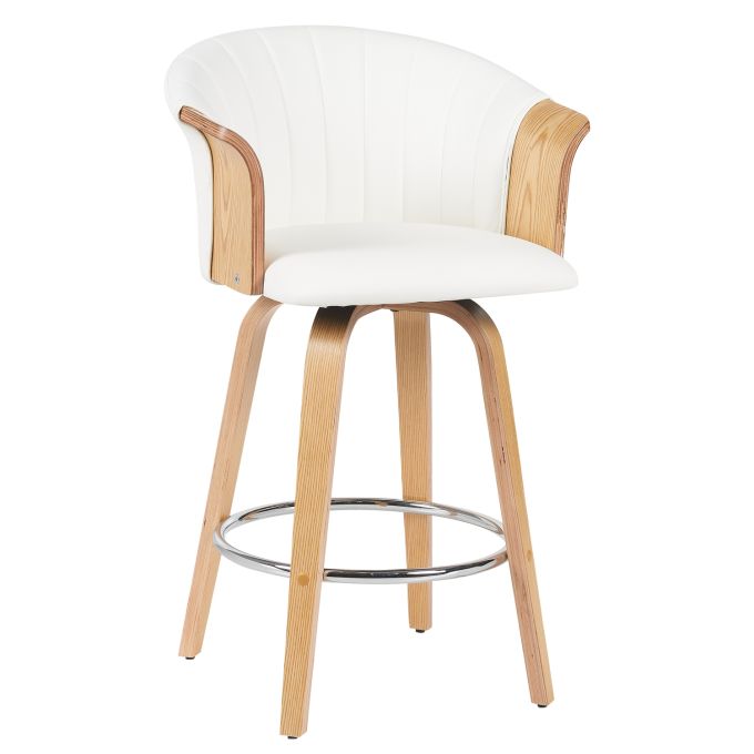 Σκαμπό Bar ArteLibre CASSIAN Λευκό/Φυσικό Ξύλο/PU 50x50x103cm