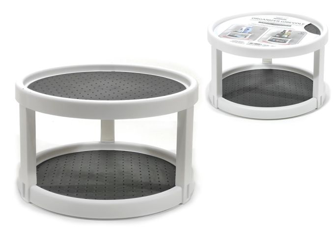 Βάση Οργάνωσης Αντικειμένων Στρογγυλή Διόρωφη Με Αντιολισθητική Επιφάνεια Λευκό Πλαστικό Φ25x15cm