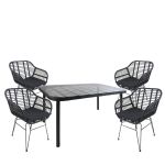 Σετ Τραπεζαρία Κήπου ArteLibre AMPLAS Μαύρο Μέταλλο/Rattan/Γυαλί Με 4 Καρέκλες 14990377