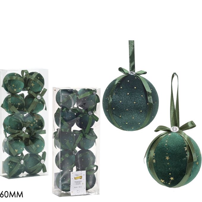 Χριστουγεννιάτικη Μπάλα Πράσινο 6cm 10Τμχ Σε 2 Σχέδια
