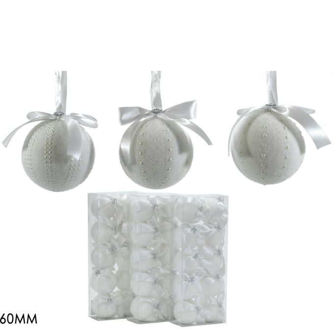 Χριστουγεννιάτικη Μπάλα Λευκό 60mm Σετ 10Τμχ Σε 3 Σχέδια