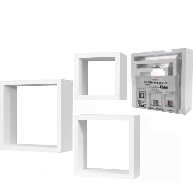 Σετ Ράφια Κυβικά Λευκά Ξύλο 25x25x9cm/20x20x9cm/15x15x9cm 3Τμχ
