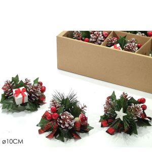 Χριστουγεννιάτικη Βάση Κεριών Με Σκωτσέζικη Κορδέλα Φ10cm Σε 3 Σχέδια