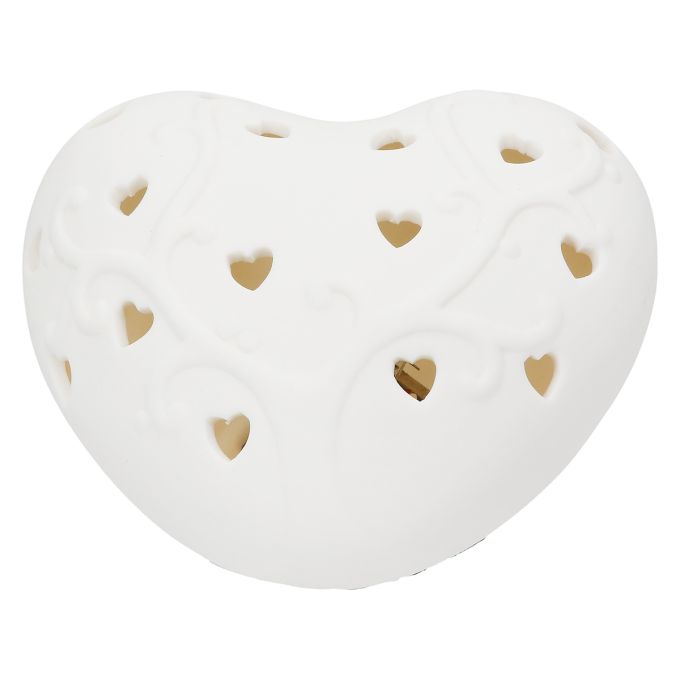 Διακοσμητικό Αντικείμενο (Led) Καρδιά Πορσελάνη Λευκό 10X9X5Cm 10X9X5Cm