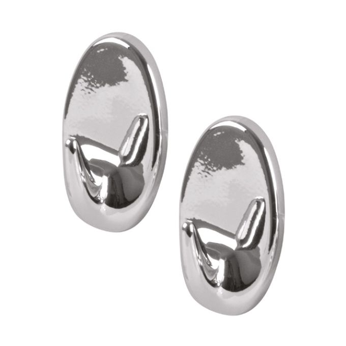 Γάντζος Οβάλ Αυτοκόλλητο Ασημί Πλαστικό 48x30mm 2Τμχ