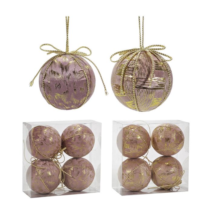 Χριστουγεννιάτικη Μπάλα Ροζ 100mm Σετ 4Τμχ Σε 2 Σχέδια