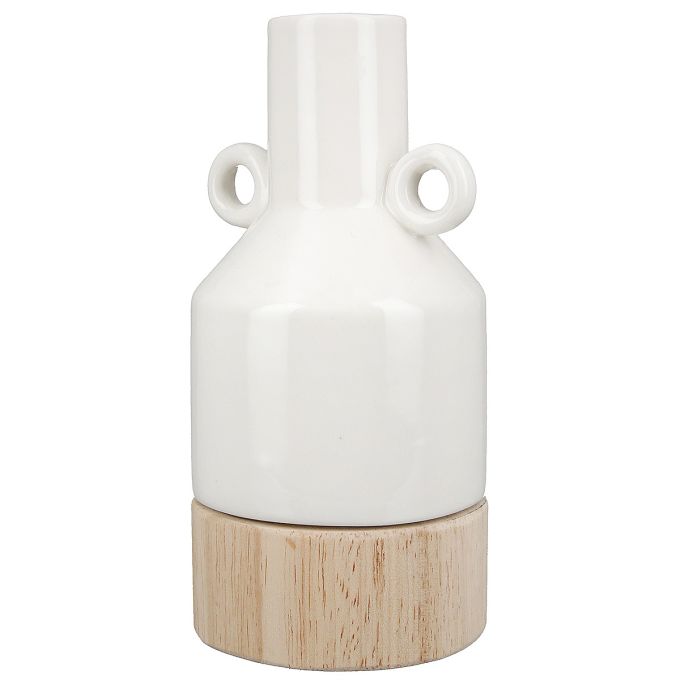 Βάζο ArteLibre Λευκό/Φυσικό Πορσελάνη/Ξύλο 8x8.5x16.5cm
