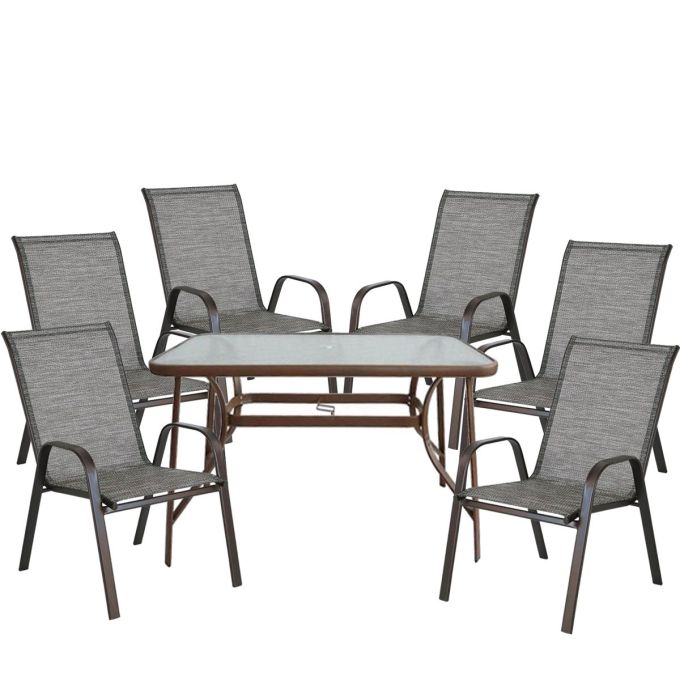 Σετ Τραπεζαρία Κήπου ArteLibre SUN Μεταλλική Καφέ Με 6 Πολυθρόνες 14990056