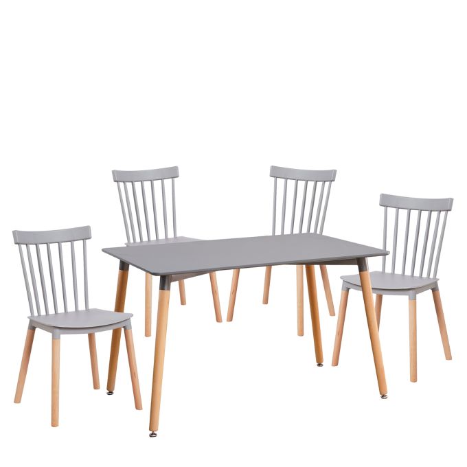 Σετ Τραπεζαρία (4+1) ArteLibre OWLET Γκρι/Φυσικό PP/MDF/Ξύλο 120x80x74cm