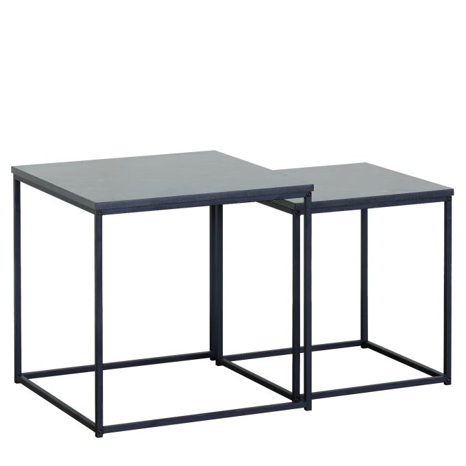 Τραπεζάκι Σαλονιού ArteLibre SOMERTON Μαύρο Μάρμαρο Μοριοσανίδα/Μέταλλο 40x40x50/35x35x45cm Σετ 2Τμχ