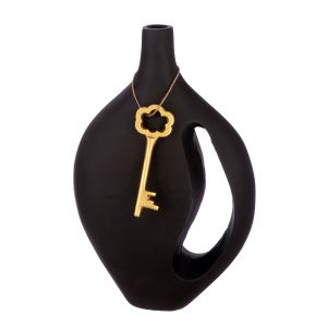 Βάζο με Λαβή 'Schlussel' Μοτίβο Κλειδί Αλουμίνιο Μαύρο 8x20x30cm