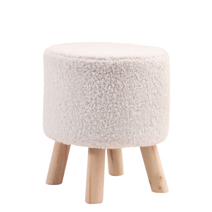 Σκαμπό ArteLibre CATTLEYA Με Ξύλινα Πόδια Λευκό Ύφασμα Cashmere 35x35x40cm