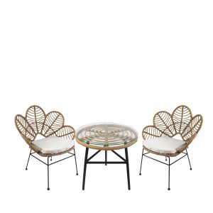 Σετ Τραπεζαρία Κήπου ArteLibre ARELLIUS Φυσικό/Μαύρο Μέταλλο/Rattan/Γυαλί Με 2 Καρέκλες 14990357