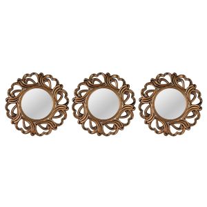 Καθρέπτης Τοίχου ArteLibre Καφέ Πλαστικό Φ25.4x3.2cm Σετ 3Τμχ