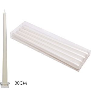 Χριστουγεννιάτικα Γυαλιστερά Κεριά Λευκό 30cm Σετ 4Τμχ