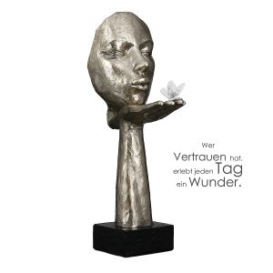 Διακοσμητικό ArteLibre Πρόσωπο Κρατεί Πεταλούδα Σε Βάση Ασημί/Μαύρο Polyresin 16.5x10x34cm