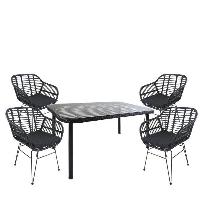 Σετ Τραπεζαρία Κήπου ArteLibre AMPLAS Μαύρο Μέταλλο/Rattan/Γυαλί Με 4 Καρέκλες 14990377