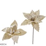 Χριστουγεννιάτικο Κλαδί Με Λουλούδι Σαμπανιζέ 20cm Σε 2 Σχέδια