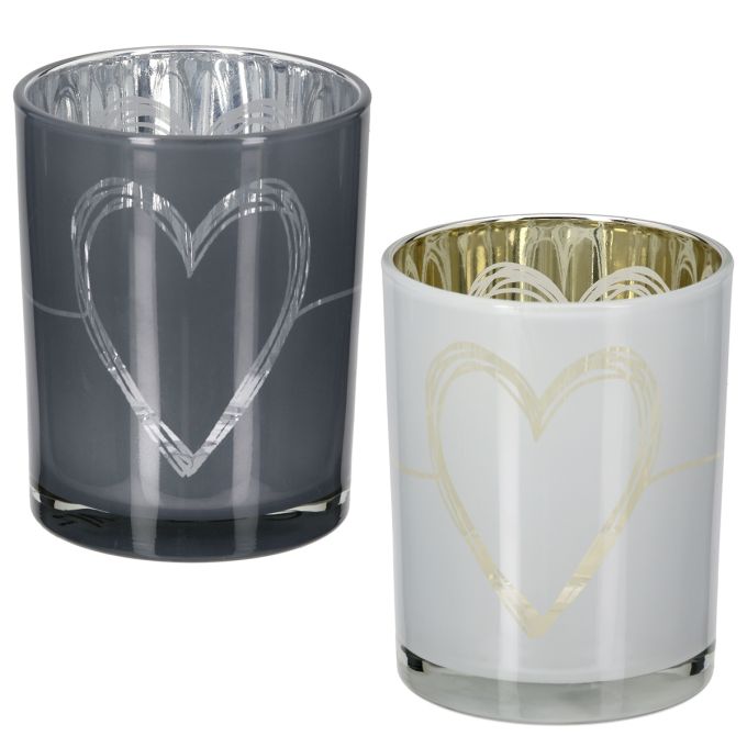 Φανάρι κυλινδρικό μοτίβο καρδιάς Γυάλινα σκεύη Γκρι Λευκό 2 Ποικιλία D10X13Cm D10X13Cm