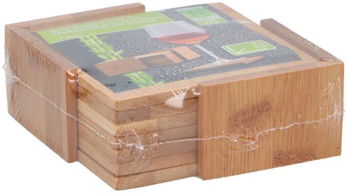 Σετ 7τμχ Σουβέρ Σε Βάση Ξύλινη 11x11x5cm