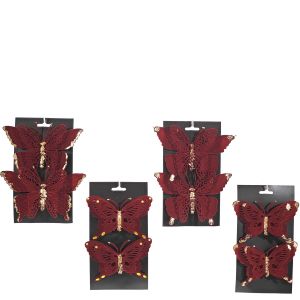 Χριστουγεννιάτικες Διακοσμητικές Πεταλούδες Κόκκινο Σετ 2Τμχ