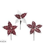 Χριστουγεννιάτικο Κλαδί Με Λουλούδι Κόκκινο/Λευκό 16cm Σε 3 Σχέδια