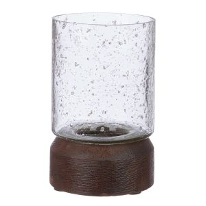 Κηροπήγιο Ρεσώ 'Anuk' Γυαλί/Ξύλο Μάνγκο Καφέ/Διάφανο 8x8cm