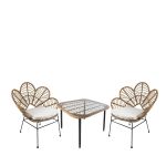 Σετ Τραπεζαρία Κήπου ArteLibre ANTIUS Φυσικό/Μαύρο Μέταλλο/Rattan/Γυαλί Με 2 Καρέκλες 14990356