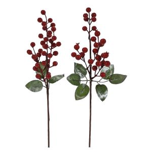 Χριστουγεννιάτικο Κλαδί Με Μούρα Κόκκινο 42cm Σε 2 Σχέδια