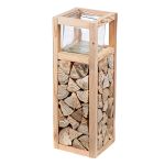 Ανεμοφωτιστικό 'Catasta' Γυαλί/Ξύλο Εκρού 14x14x40cm