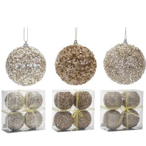 Χριστουγεννιάτικη Μπάλα Ροζ/Χρυσό 100mm Σετ 4Τμχ Σε 3 Σχέδια