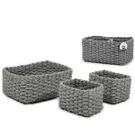 Καλάθια Ορθογώνια Γκρι Κορδόνι Χαρτιού 3Τμχ