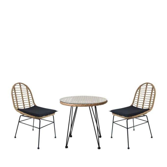 Σετ Τραπεζαρία Κήπου ArteLibre EUSEBIO Φυσικό/Μαύρο Μέταλλο/Rattan Με 2 Καρέκλες 14990326