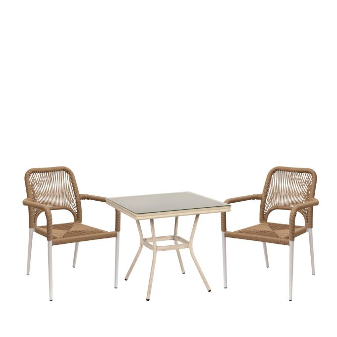 Σετ Τραπεζαρία Κήπου ArteLibre ANGOLA Λευκό Αντικέ Με 2 Πολυθρόνες 14990270