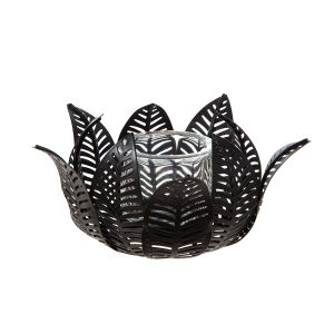 Κηροπήγιο ρεσώ Φύλλο Μοτίφ Μεταλλικό Μαύρο 18X18X9Cm 18X18X9Cm