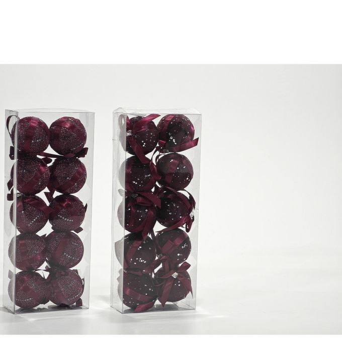 Χριστουγεννιάτικες Μπάλες Μπορντό 60mm Σετ 10Τμχ Σε 2 Σχέδια