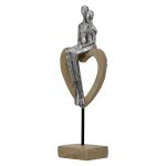 Γλυπτό Καρδιά 'Aroha' Ζευγάρι Μοτίβο Πολυρεζίνη Καφέ/Ασημί 7x11.5x32cm