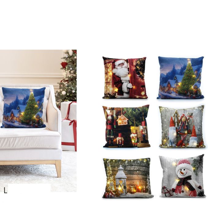 Χριστουγεννιάτικο Μαξιλάρι Φωτιζόμενο 43x43cm Σε 6 Σχέδια